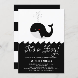 Black & White Baby Whale Es ist eine Baby-Dusche Einladung