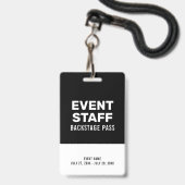 Black & White Backpass Event-Mitarbeiter Schwarze  Ausweis (Front with Lanyard)