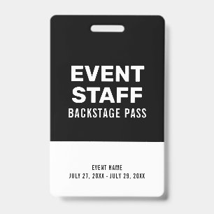 Black & White Backpass Event-Mitarbeiter Schwarze Ausweis