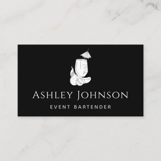 Black & White Bartending Thema Einfach Elegant Coo Visitenkarte (Vorderseite)