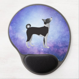 Black & White Basenji Dog & Blue Universe Gel Mousepad