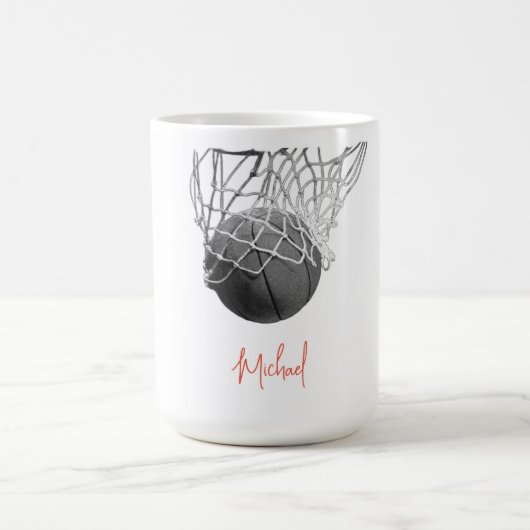 Black & White Basketball Ball & Net Your Name Kaffeetasse (Mittel)