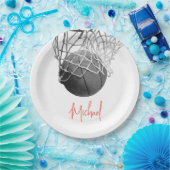 Black & White Basketball Ball & Net Your Name Pappteller (Party)
