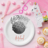 Black & White Basketball Ball & Net Your Name Pappteller (Party)