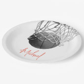 Black & White Basketball Ball & Net Your Name Pappteller (Schrägansicht)
