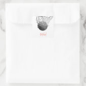 Black & White Basketball Ball & Net Your Name Quadratischer Aufkleber (Tasche)