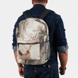 Black, White, Beige Stone Marble  Bedruckter Rucksack