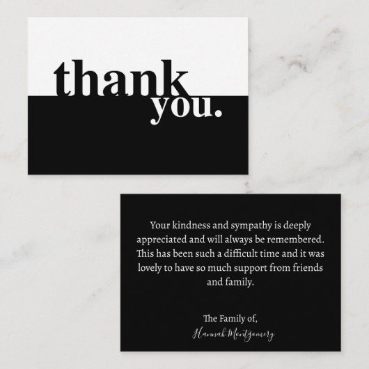 Black & White Beileid Beerdigung Danke Karte (Vorne/Hinten)
