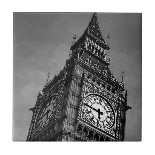 Black & White Big Ben Uhrturm Fliese (Vorderseite)