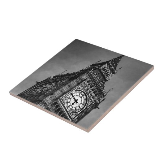 Black & White Big Ben Uhrturm Fliese (Seite)