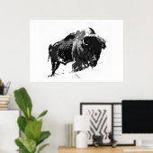Black & White Bison Buffalo American Artwork Poster (Heimbüro)