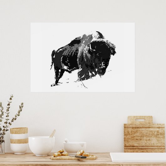 Black & White Bison Buffalo American Artwork Poster (Küche)