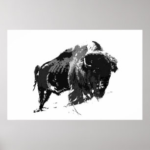 Black & White Bison Buffalo American Artwork Poster