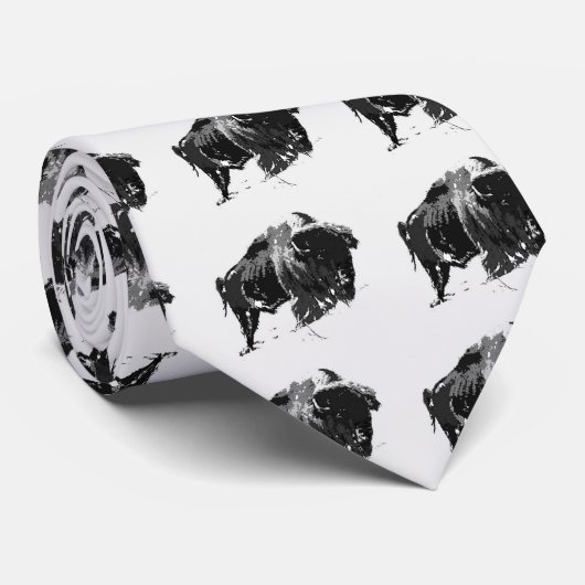 Black & White Bison / Buffalo Krawatte (Gerollt)
