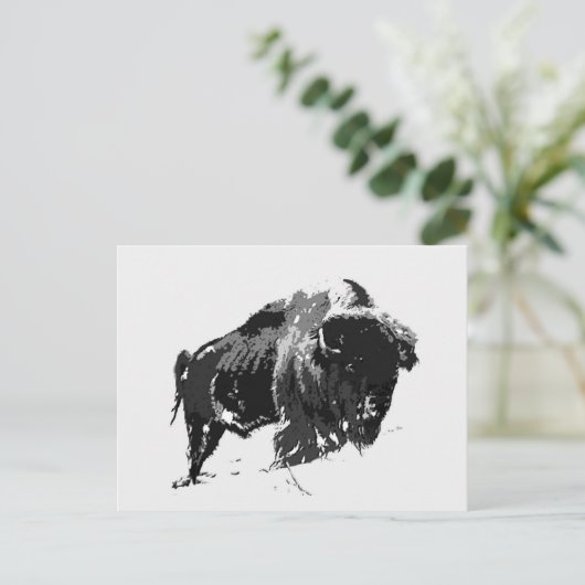 Black & White Bison / Buffalo Postkarte (Stehend Vorderseite)