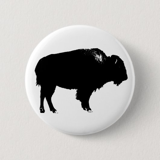 Black & White Bison Buffalo Silhouette Pop Button (Vorderseite)