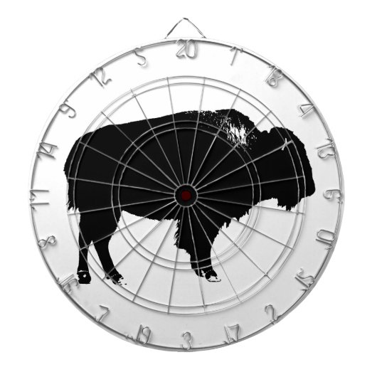 Black & White Bison Buffalo Silhouette Pop Dartscheibe (vorne)