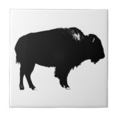 Black & White Bison Buffalo Silhouette Pop Fliese (Vorderseite)