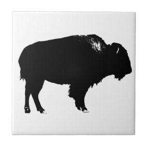 Black & White Bison Buffalo Silhouette Pop Fliese