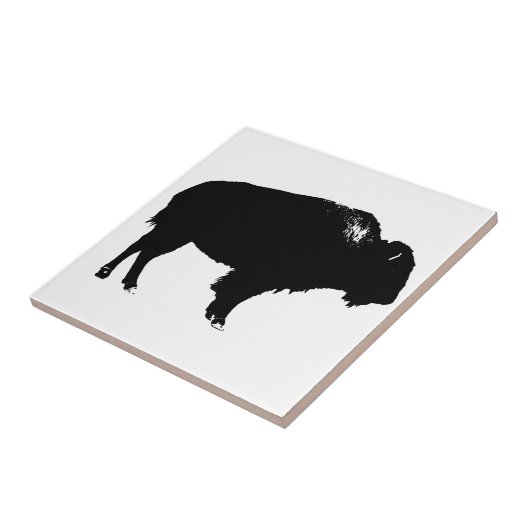 Black & White Bison Buffalo Silhouette Pop Fliese (Seite)