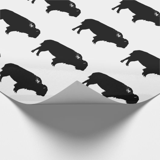 Black & White Bison Buffalo Silhouette Pop Geschenkpapier (Ecke)