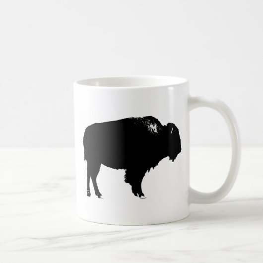 Black & White Bison Buffalo Silhouette Pop Kaffeetasse (Rechts)
