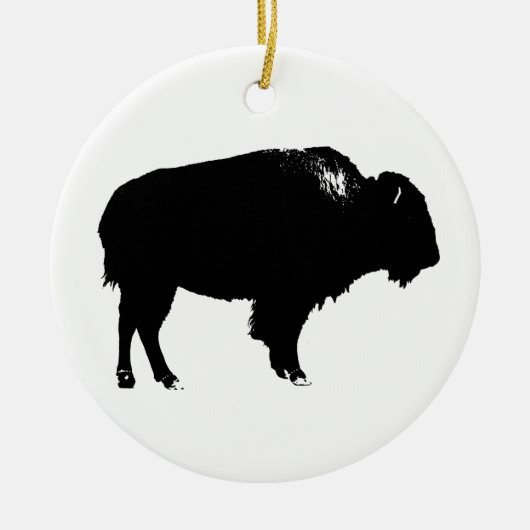 Black & White Bison Buffalo Silhouette Pop Keramik Ornament (Vorne)