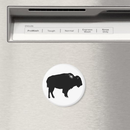 Black & White Bison Buffalo Silhouette Pop Magnet (In Situ (Geschirrspüler))