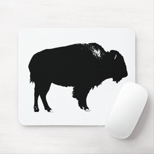 Black & White Bison Buffalo Silhouette Pop Mousepad (Mit Mouse)