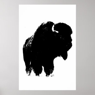 Black & White Bison Buffalo Silhouette Pop Poster