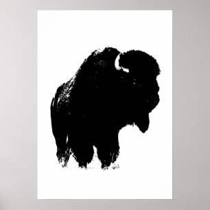 Black & White Bison Buffalo Silhouette Pop Poster