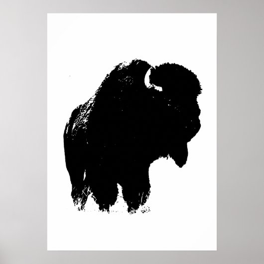 Black & White Bison Buffalo Silhouette Pop Poster (Vorne)