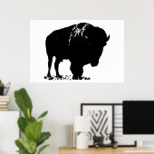 Black & White Bison Buffalo Silhouette Pop Poster (Heimbüro)