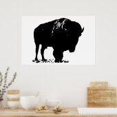 Black & White Bison Buffalo Silhouette Pop Poster (Küche)