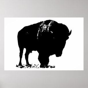 Black & White Bison Buffalo Silhouette Pop Poster