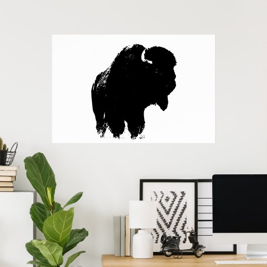 Black & White Bison Buffalo Silhouette Pop Poster (Heimbüro)