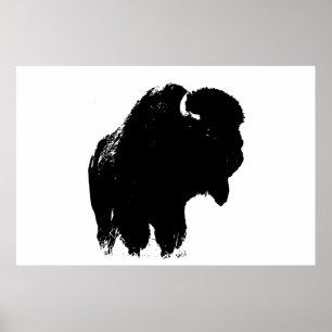 Black & White Bison Buffalo Silhouette Pop Poster