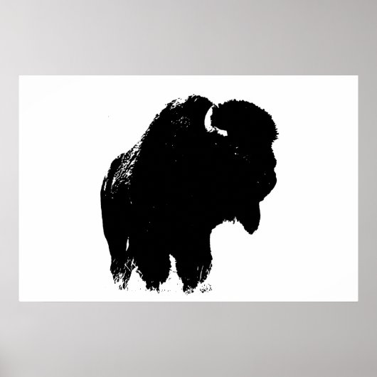 Black & White Bison Buffalo Silhouette Pop Poster (Vorne)