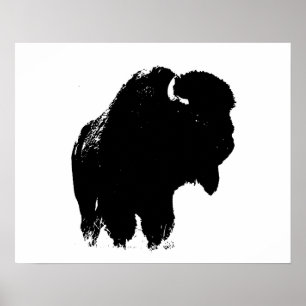 Black & White Bison Buffalo Silhouette Pop Poster