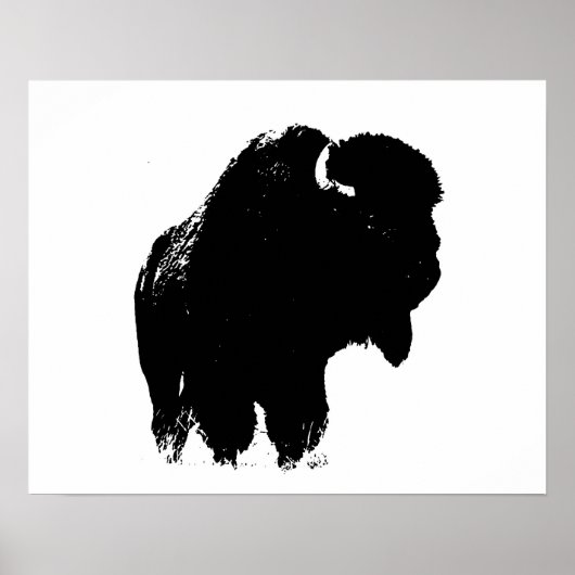 Black & White Bison Buffalo Silhouette Pop Poster (Vorne)