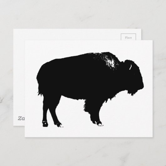 Black & White Bison Buffalo Silhouette Pop Postkarte (Vorne/Hinten)