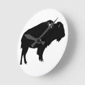 Black & White Bison Buffalo Silhouette Pop Runde Wanduhr (Winkel)