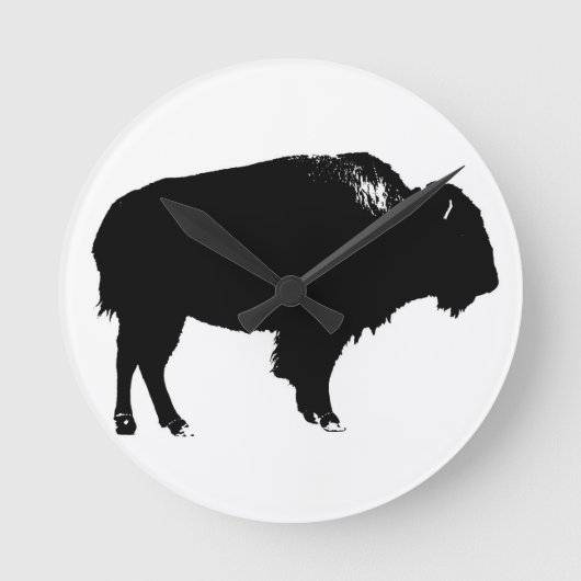 Black & White Bison Buffalo Silhouette Pop Runde Wanduhr (Vorderseite)