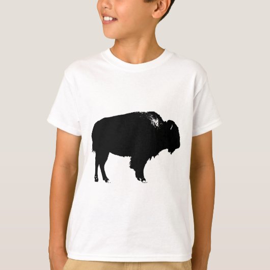 Black & White Bison Buffalo Silhouette Pop T-Shirt (Vorderseite)