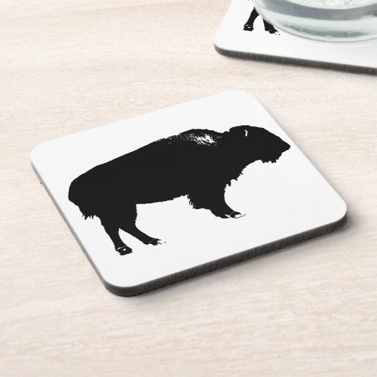 Black & White Bison Buffalo Silhouette Pop Untersetzer (Linke Seite)