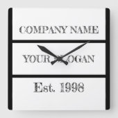 Black & White Block Style Company Name Quadratische Wanduhr (Vorderseite)