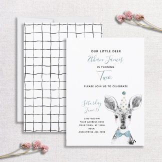 Black & White Blue Deer Boy 2. Geburtstag Einladung