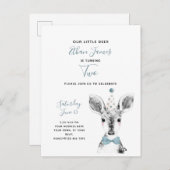Black & White Blue Deer Boy 2. Geburtstag Einladungspostkarte (Vorne/Hinten)