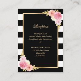 Black White Blush Pink Floral Wedding Reception Begleitkarte