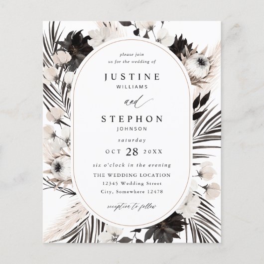 Black & White Boho Tropical Wedding Flyer (Vorne)